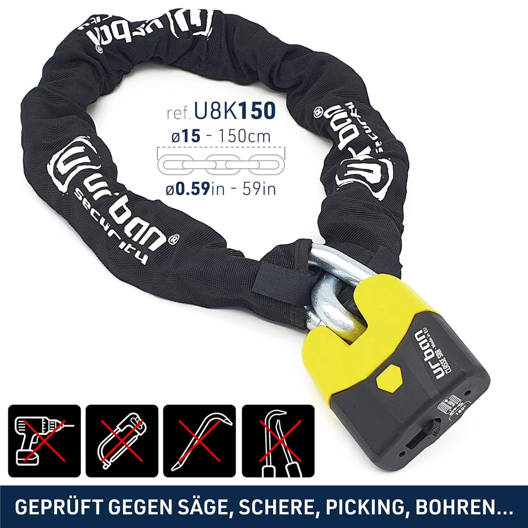 URBAN U8K150 Kettenschloss Motorrad Motorradschloss Vorhängeschloss und Kette, Sicherheit 20/20 mit