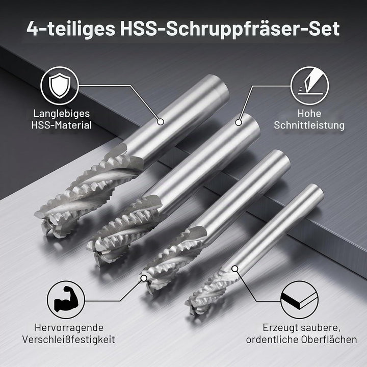 4pcs HSS Schruppfräser M6 M8 M10 M12 4 Nuten Spiralschneider-Bits CNC-Fräser