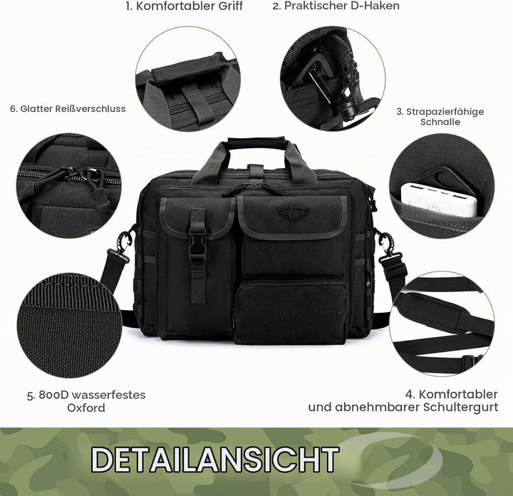 BAGZY Multifunktional Taktische Tasche Arbeitstasche Herren Militär Umhängetasche 14/15,6/17 Zoll La