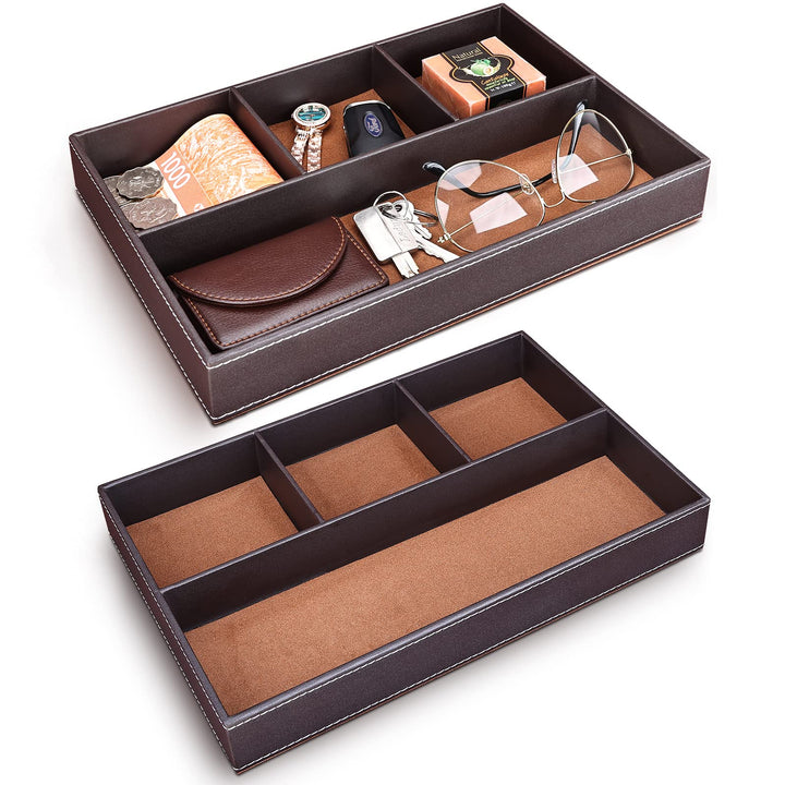 GORESE Valet Tablett, Leder Büro Schublade Schreibtisch Aufbewahrungsbox, Nachttisch Ablageschale, T