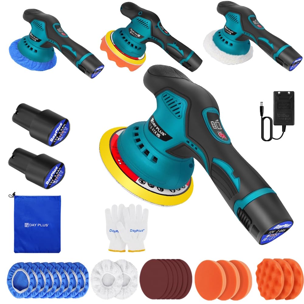 Akku Poliermaschine Set, Exzenter Poliermaschine mit 2 Batterien, Auto Poliermaschine Set 22pcs, Kab