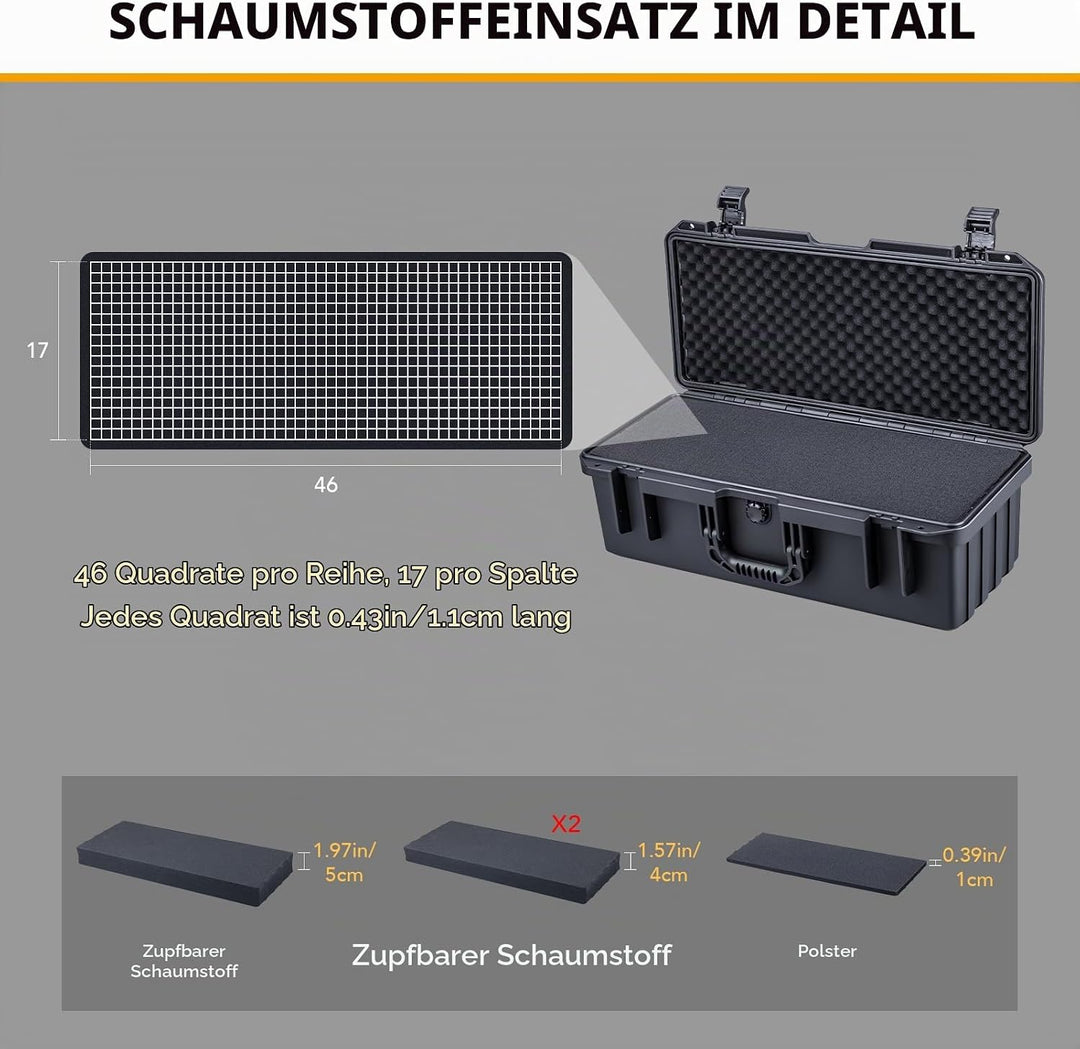 Lykus HC-5031 Wasserdicht Koffer mit anpassbar Rasterschaumstoff, Innengrösse 52,5x20,7x17 cm, Passe