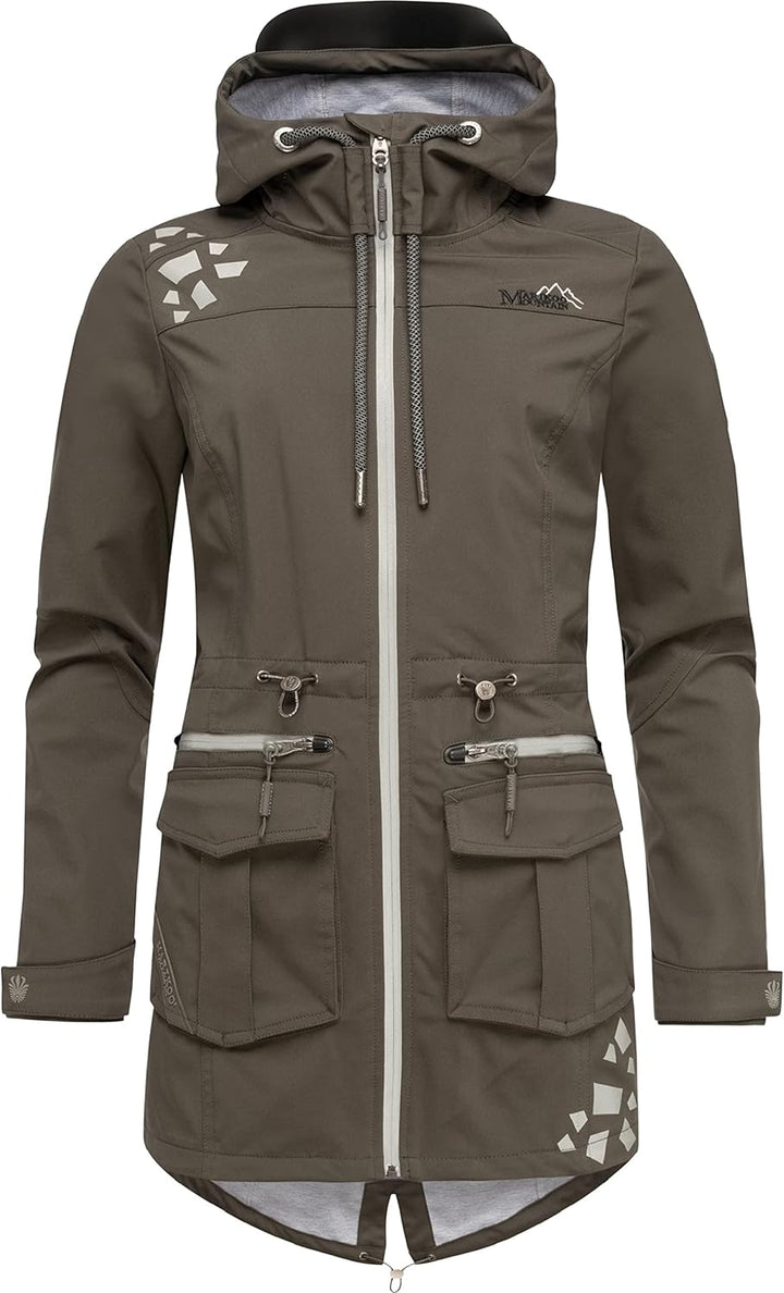 MARIKOO Damen wasserdichter Softshellmantel Softshelljacke Outdoorjacke Übergangsjacke Parka Kapuze