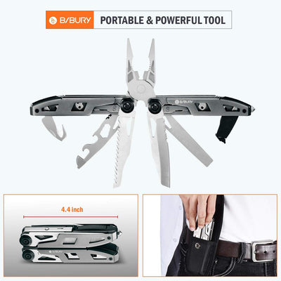 Geschenke für Männer, BIBURY 18 in 1 Taschenwerkzeug, Titan-Griff Design Multitools Edelstahl, Multi