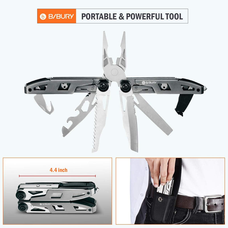 Geschenke für Männer, BIBURY 18 in 1 Taschenwerkzeug, Titan-Griff Design Multitools Edelstahl, Multi