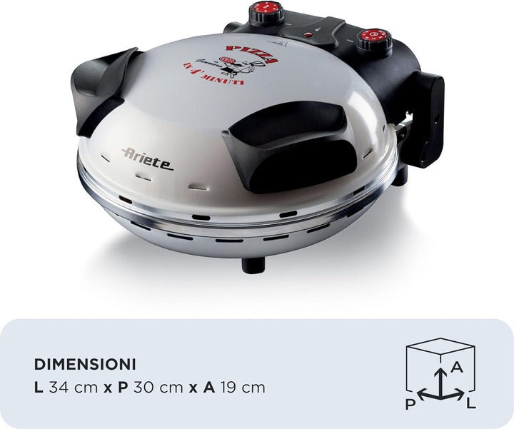 Ariete 918 Pizza in 4 Minuten, Pizzaofen, 1200 W, Schamottstein mit Antihaftbeschichtung, Höchsttemp