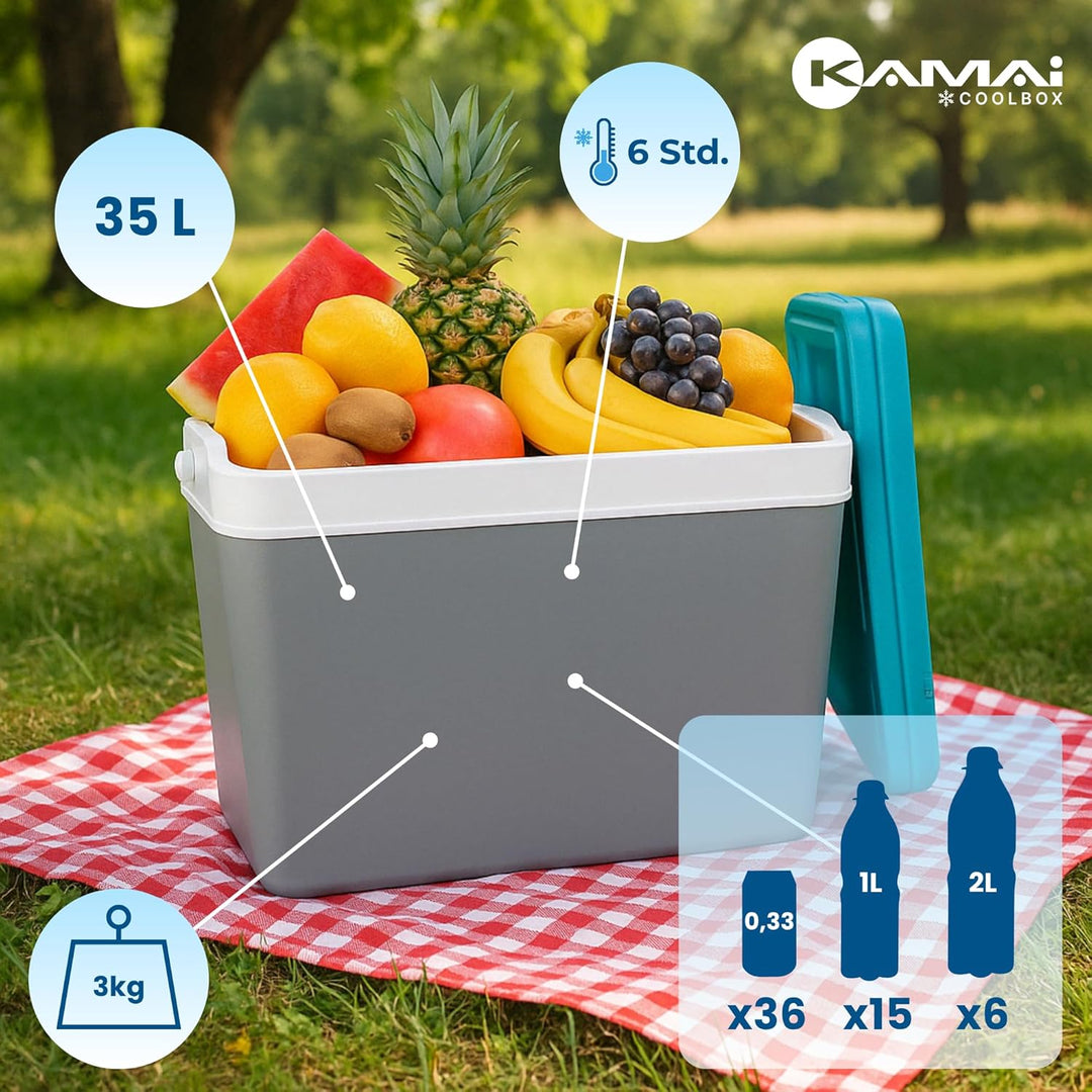 Kühlbox Passiv 35L – Tragbare Isolierbox ohne Strom, Campingbox für Auto, Picknick & Strand – Kompak