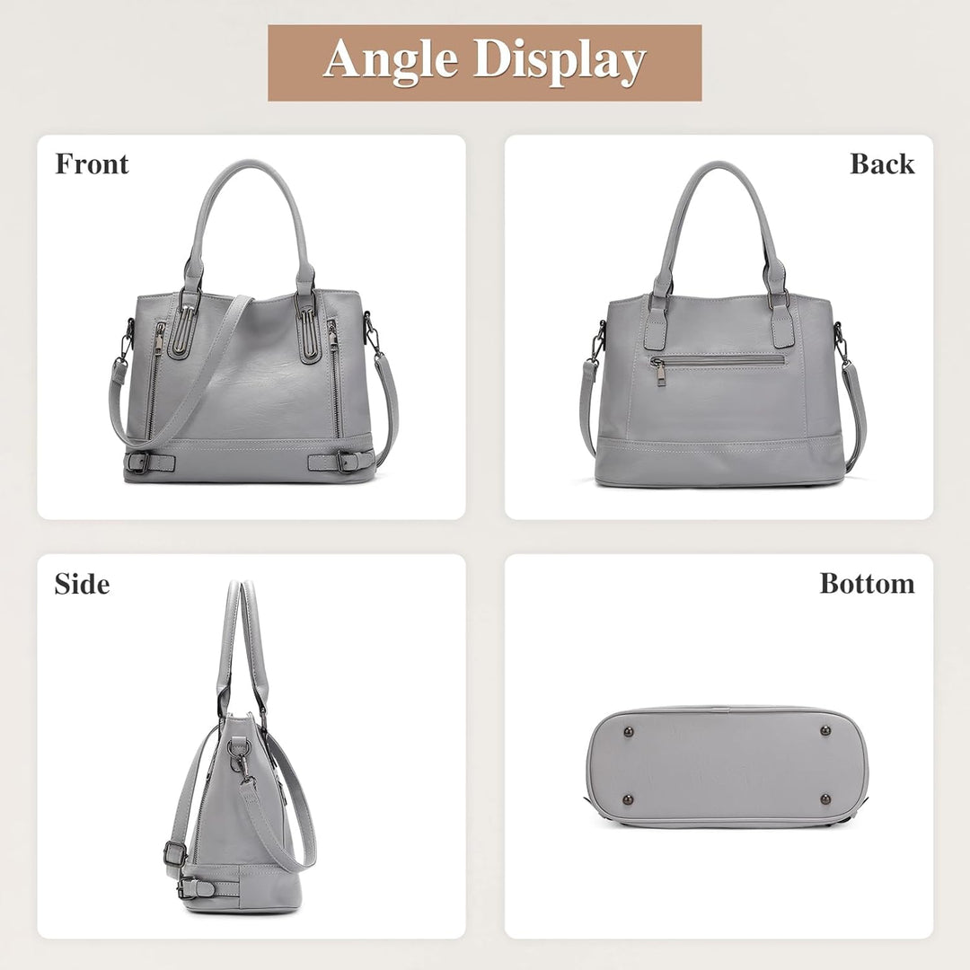 VINBAGGE Damen Handtasche PU Leder Henkeltasche Shopper Tasche Vintage Weiches Umhängetasche Schulte