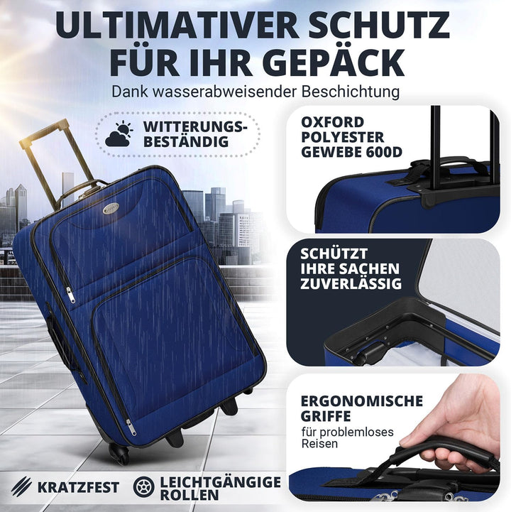 Juskys Trolley Reisekoffer Set 5 teilig - 60 Liter, 2 Rollen, Weichschale, wasserabweisend Stoff, le