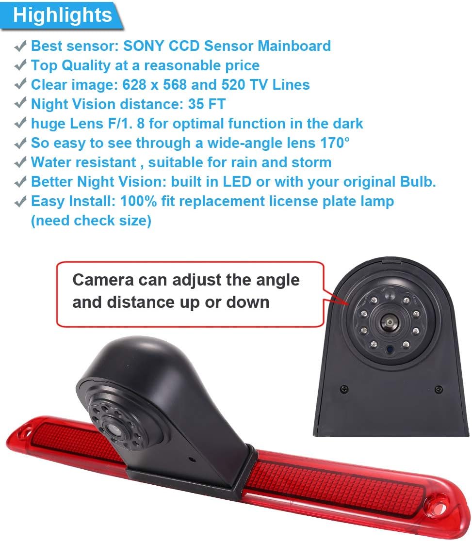 「12mm Objektiv CMOS Rückfahrkamera + 7 Zoll TFT LCD Bildschirm Auto Monitor」Bremsleuchte Auto Dach R