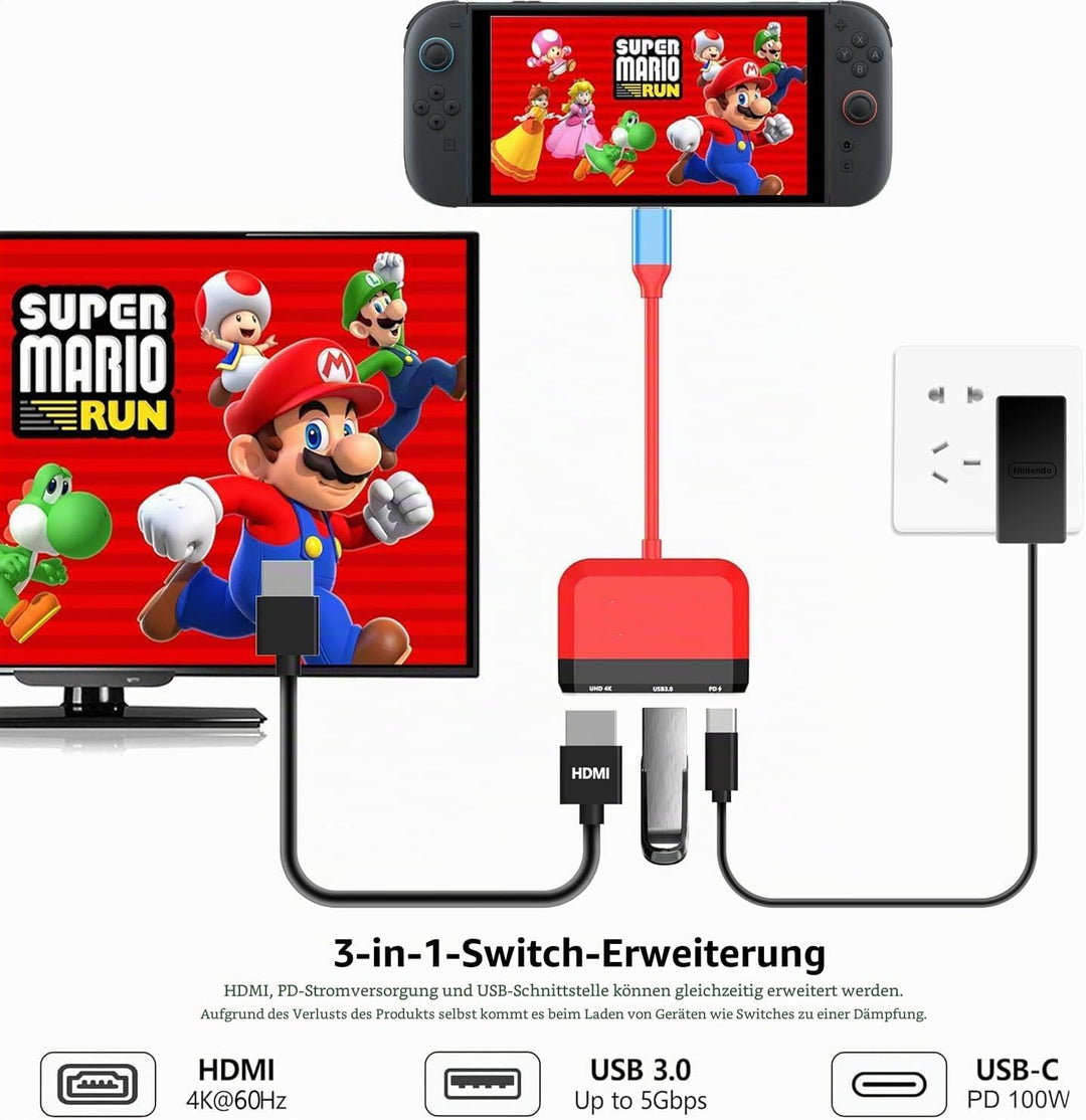 Switch Dock für Nintendo Switch/OLED Switch, 3-in-1 Mini Switch TV Dock mit 4K HDMI USB 3.0 Port USB