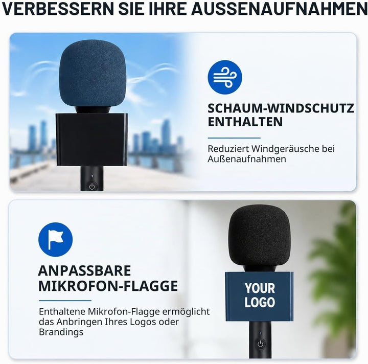 Kabelloses Handmikrofon mit 200 m Reichweite, 60 Stunden Akku, Ein-Klick-Rauschunterdrückung & Unive