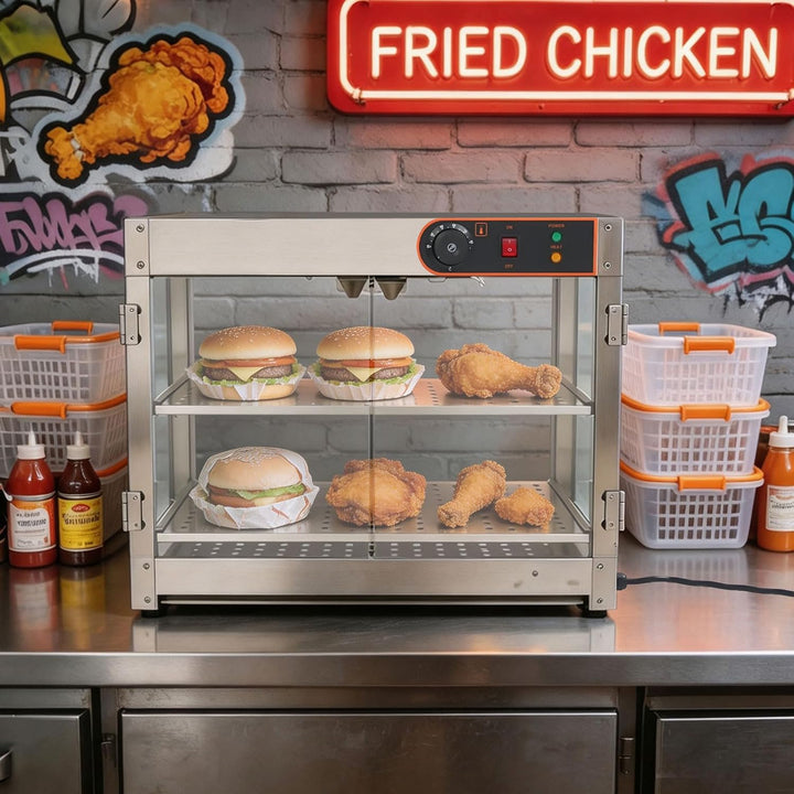 800W 220V Warmhaltevitrine 2 Etagen SpeisenwäRmer Warmhaltetheke für Buffet | Vorwärmzeit: 10min, Te