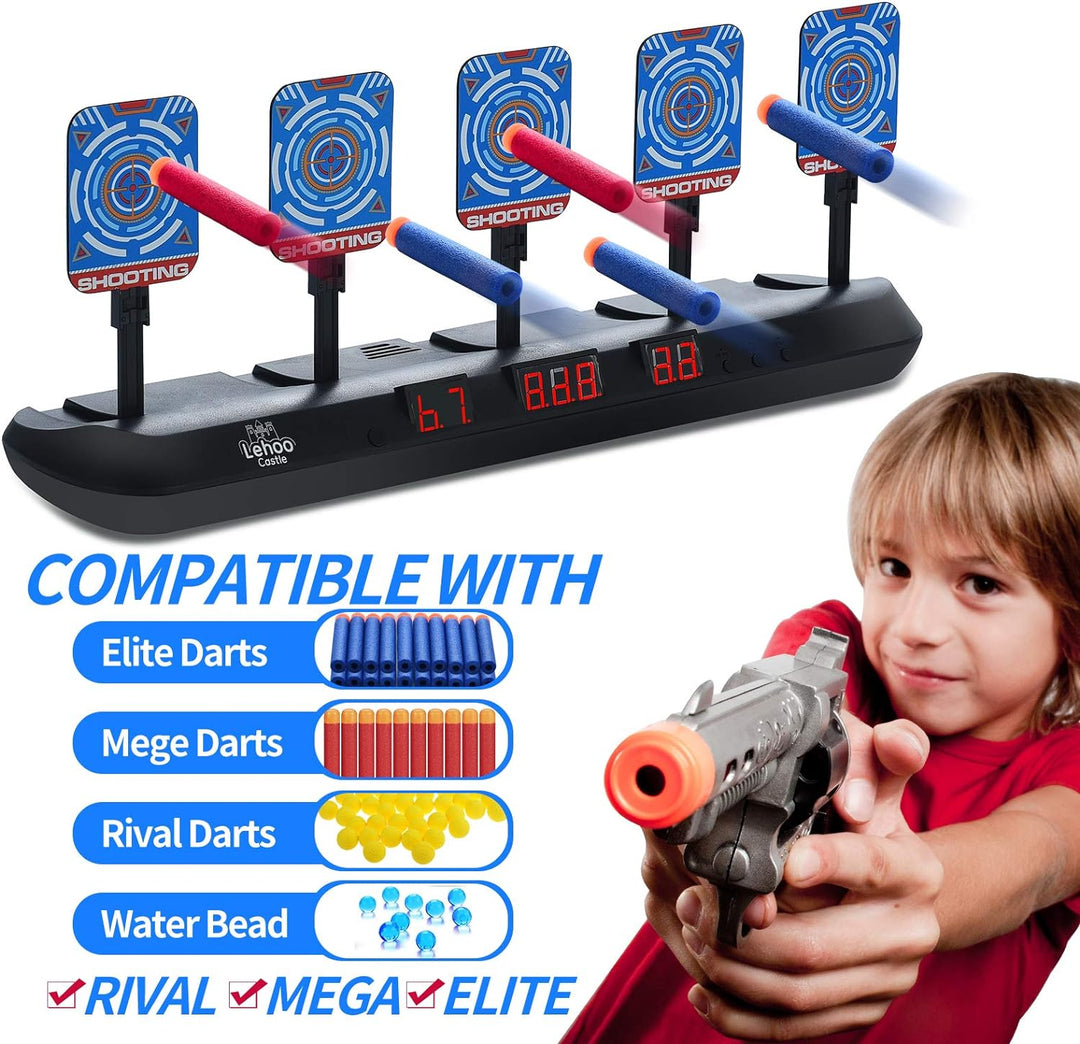 Lehoo Castle Zielscheibe für Nerf, 5 Ziele Zielscheibe Elektrisch mit Licht und Sounds, Auto-Reset E