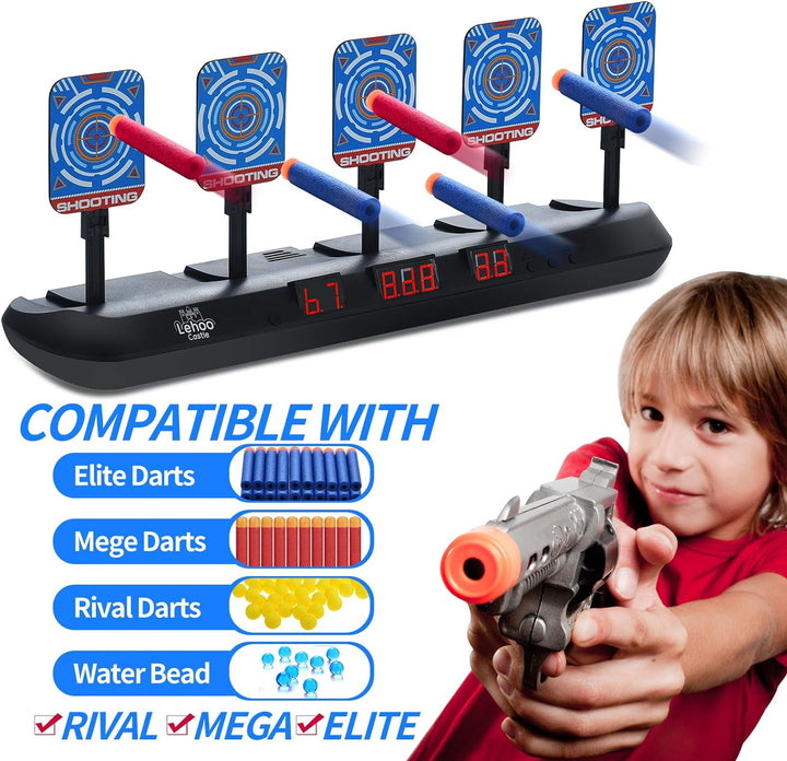 Lehoo Castle Zielscheibe für Nerf, 5 Ziele Zielscheibe Elektrisch mit Licht und Sounds, Auto-Reset E