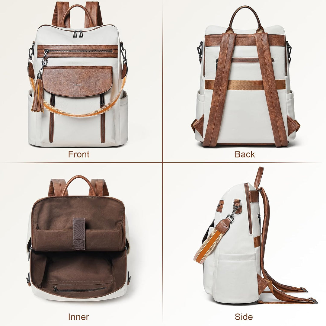 Shrrie Laptop-Rucksack für Damen, 15,6 Zoll Reise-Rucksack aus Leder, Handgepäck-Rucksack Computerta