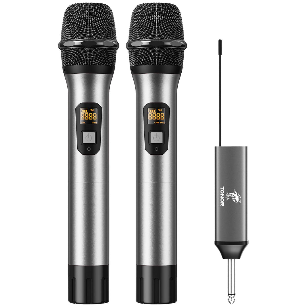 TONOR Drahtloses Mikrofon, UHF Dual Kabelloses Metall Dynamisches Mikro System mit wiederaufladbarem