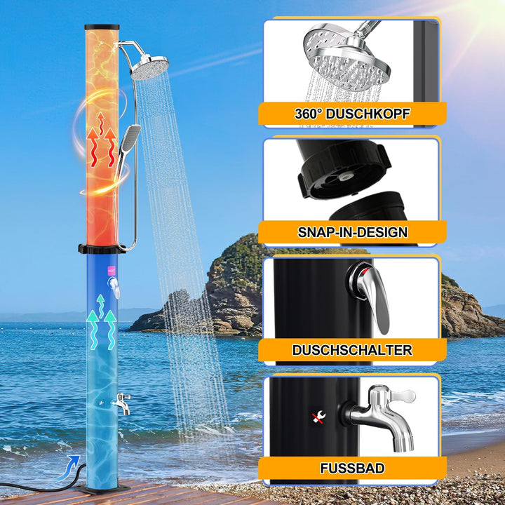 Solardusche 20L Solar Gartendusche warmes Wasser max. 60°C ohne Stromanschluss Pooldusche Camping mi