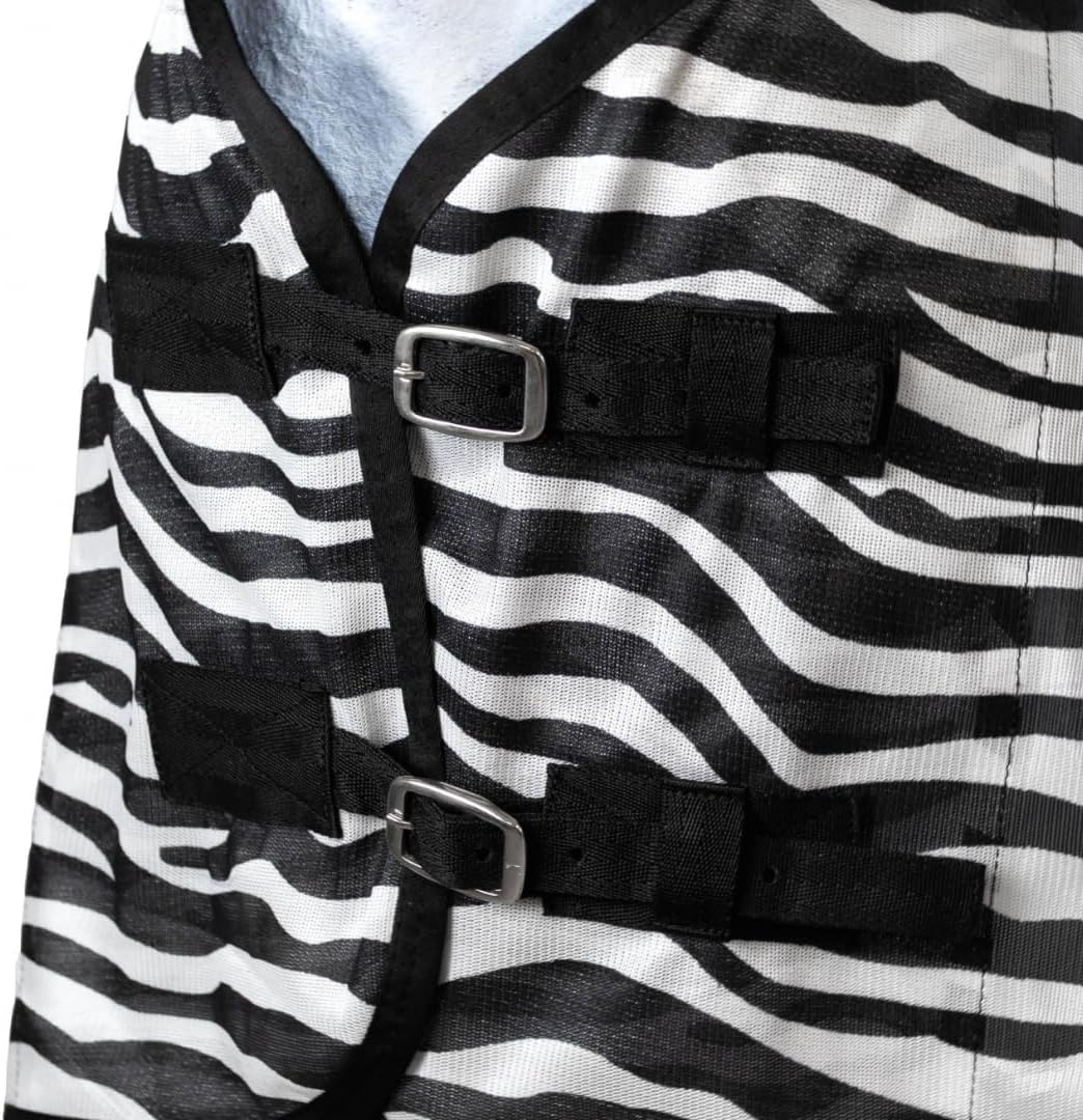 RL24 - Zebra Fliegendecke mit Kreuzgurt – reissfeste & feinmaschige Pferdedecke – Weidedecke zum Sch