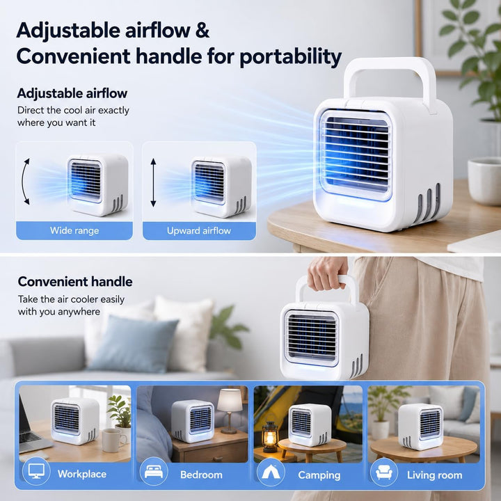 Silvergear® Mobile Klimaanlage | Mini Luftkühler | Kühlt mit Wasser oder Eiswürfeln | 3 Gebläsestufe