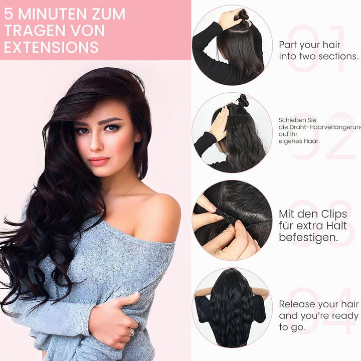 Silk-co Haarverlängerung mit Gummiband, Einstellbar Secrets Haarteil Synthetik, Extensions mit Schnu