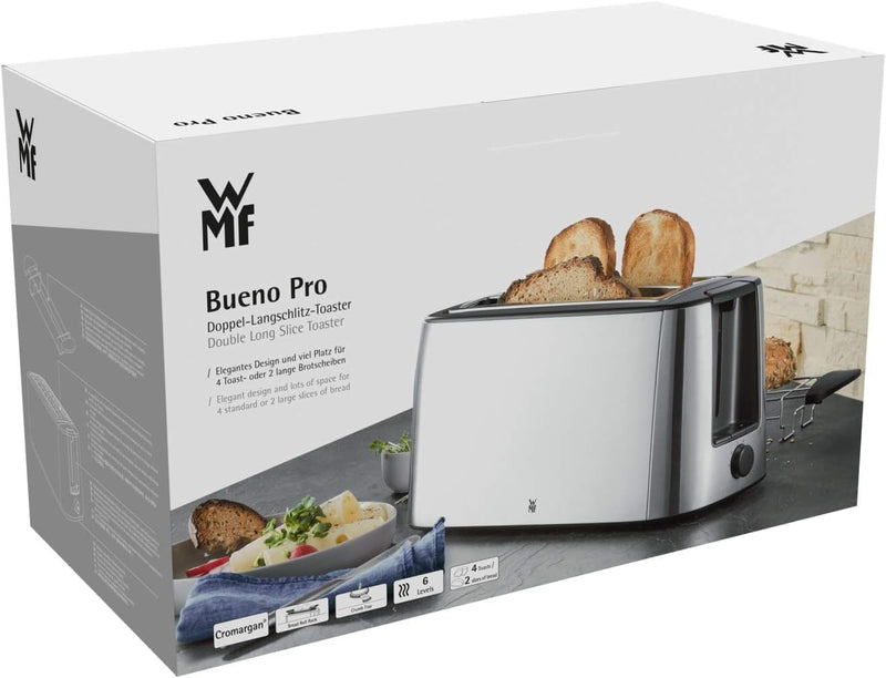 WMF Bueno Pro Toaster Langschlitz mit Brötchenaufsatz, 4 Scheiben, XXL Toast, Aufknusper-Funktion, 6