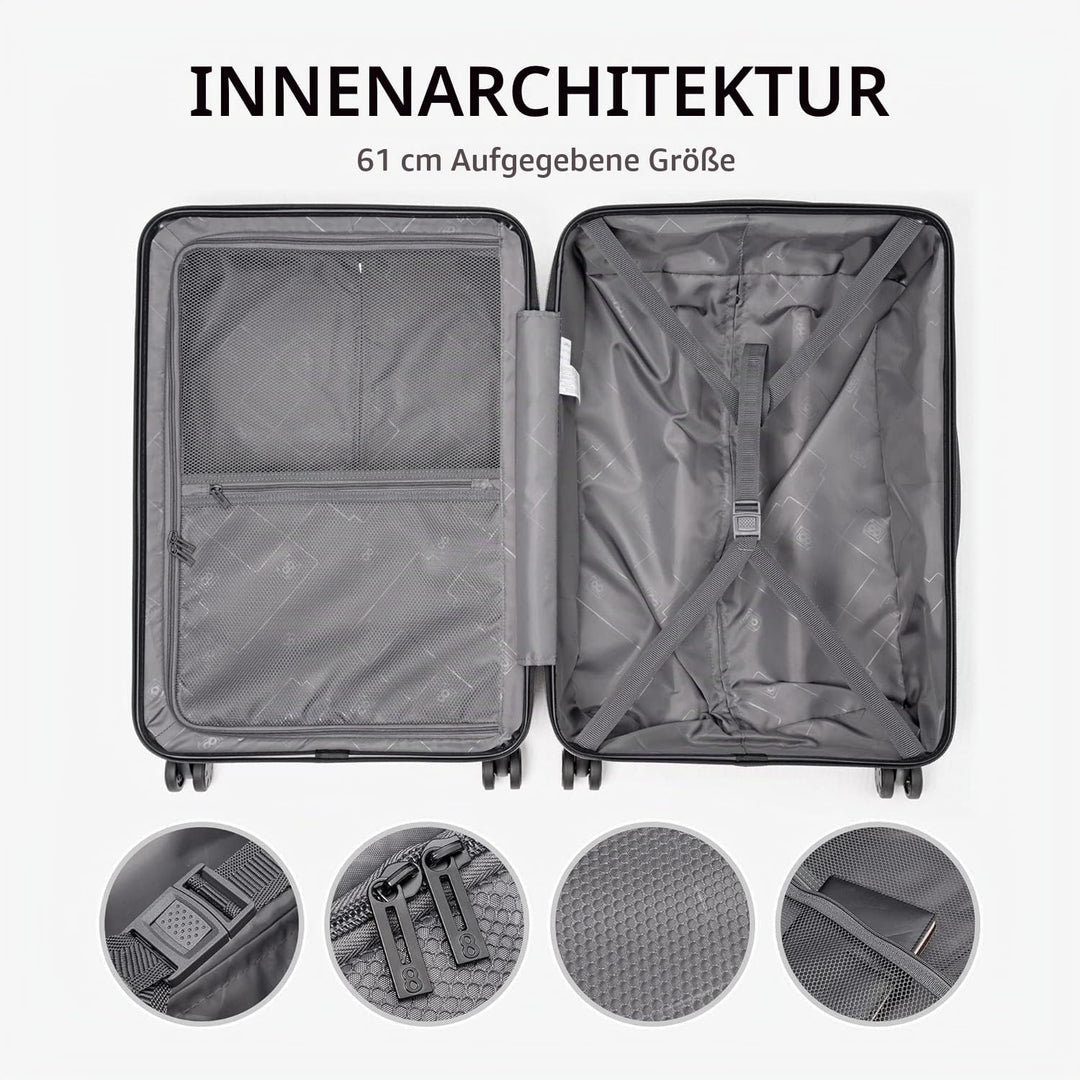 LEVEL8 Koffer Trolleys Handgepäck Hartschalenkoffer Rollkoffer Reisekoffer, TSA Champagner Set 20/24