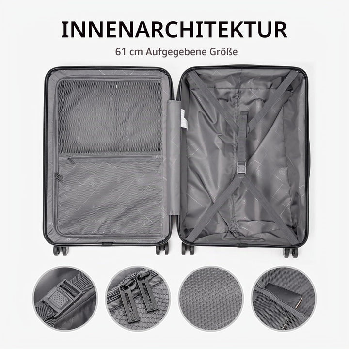 LEVEL8 Koffer Trolleys Handgepäck Hartschalenkoffer Rollkoffer Reisekoffer, TSA Champagner Set 20/24