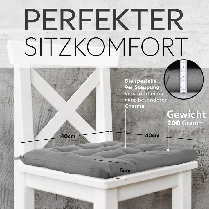 Brandsseller 4er Set Stuhlkissen 40x40x5 cm Sitzkissen Polster Stuhlauflage mit Haltebändern Dekokis