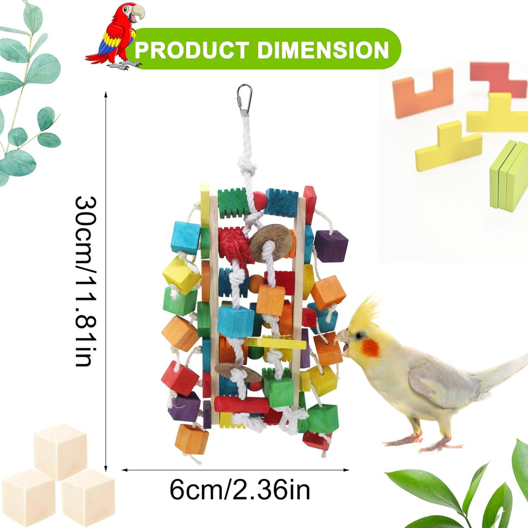 MQUPIN Grosser Vogel Papagei Spielzeug, Bunte Holzblock Kauen Papagei Spielzeug in verschiedenen For
