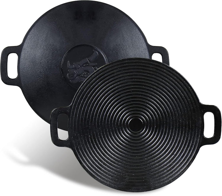CCLIFE BBQ Grillpfanne Koreanische Grillpfanne aus Gusseisen Runde Grillplatte Antihaftbeschichtung,