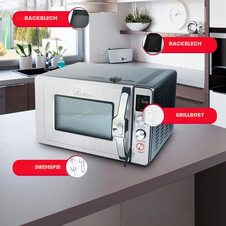 ARDES - Dampfbackofen 30 Liter Elektrischer Dampf-Kleinbackofen mit 9 Garprogrammen Timer doppeltes