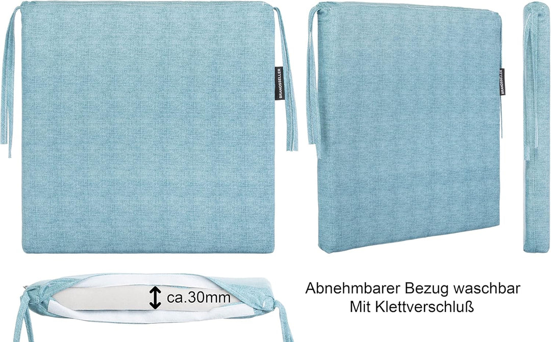 Brandsseller 4er Set Sitzkissen 40x40 cm in changierender Optik – Bequeme Stuhlauflagen mit Bindebän