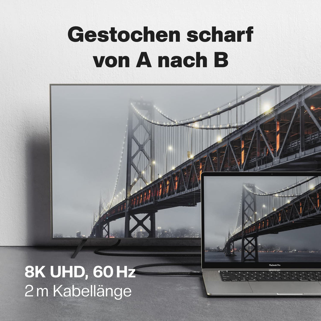 CABLETEX 2m USB 4 Gen3x2 Monitorkabel für Thunderbolt 3, USB C | 40GBit/s | 8K Video | 100W | 5A | 2