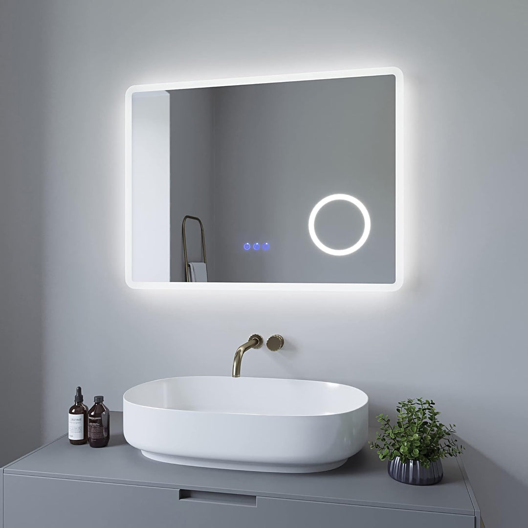 AQUABATOS 80x60 cm Badspiegel mit Beleuchtung Badezimmerspiegel LED Lichtspiegel Wandspiegel. Touch-