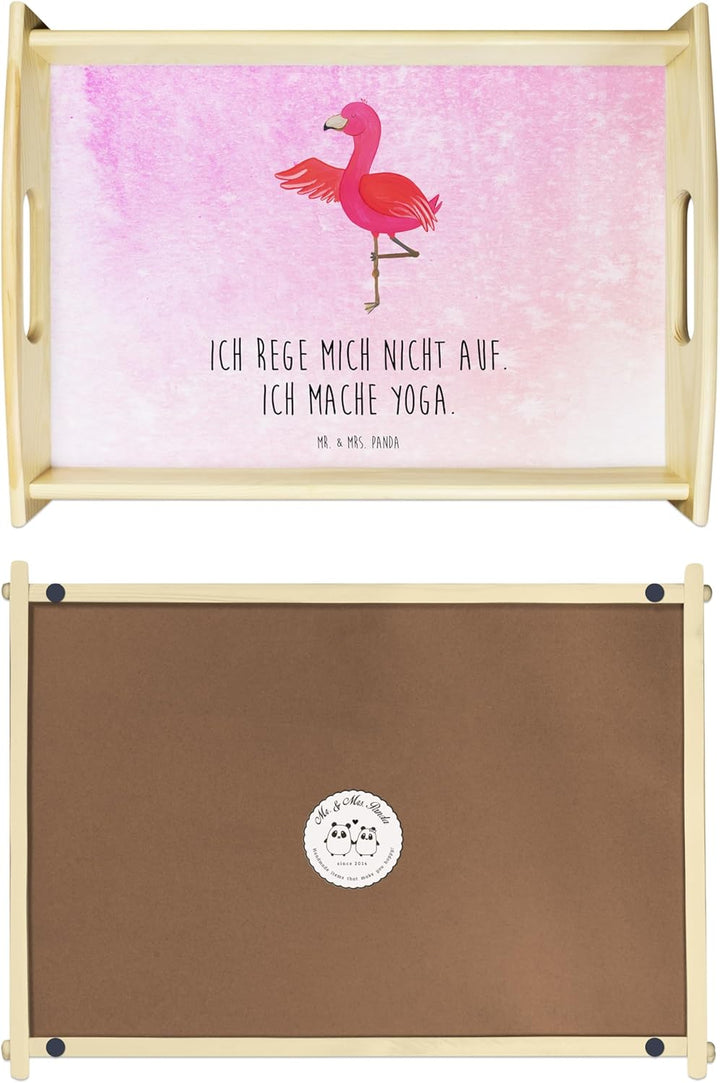 Mr. & Mrs. Panda Tablett Flamingo Yoga - Geschenk, Bett-Tablett, Holztablett, für getränke, Baum, Na