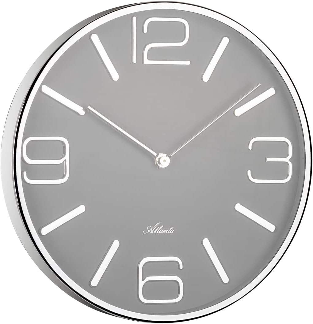 Atlanta Moderne Wanduhr Quarz 30 cm Designuhr Metall Mineralglas Graues Zifferblatt - 4515/4 Ø 30 cm