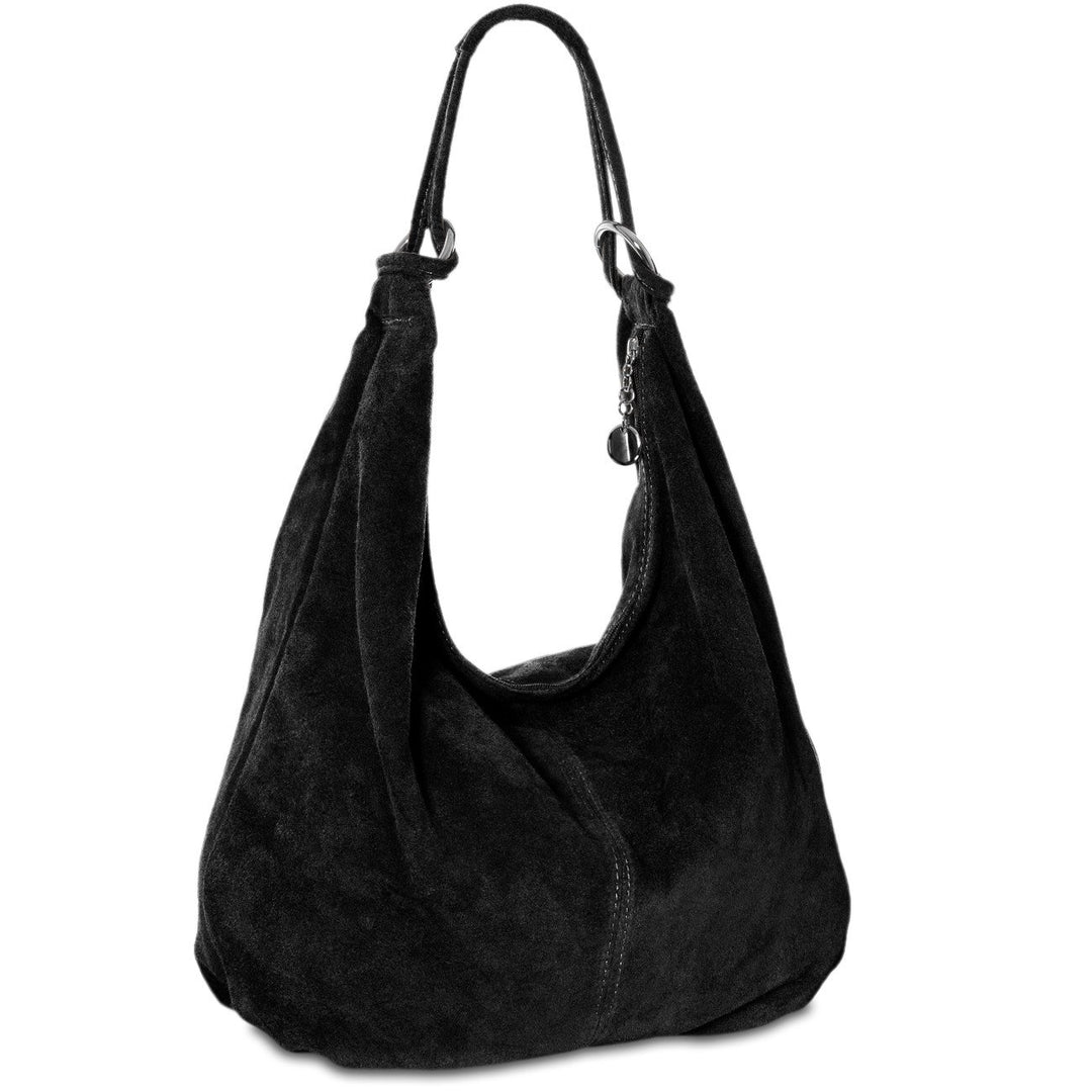 Caspar TL617 grosse Damen Vintage Veloursleder Tasche Schwarz, Schwarz