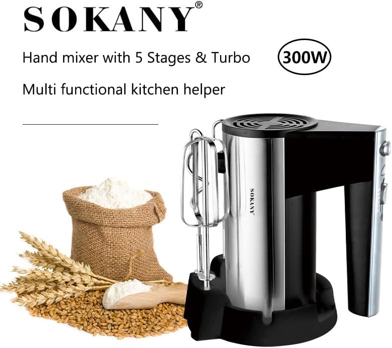 SOKANY 300W Handmixer Handrührgerät - 5 Stufen &amp; Turbo &amp; Auswurf-Funktion I Hand Mixer Handrührer Rü