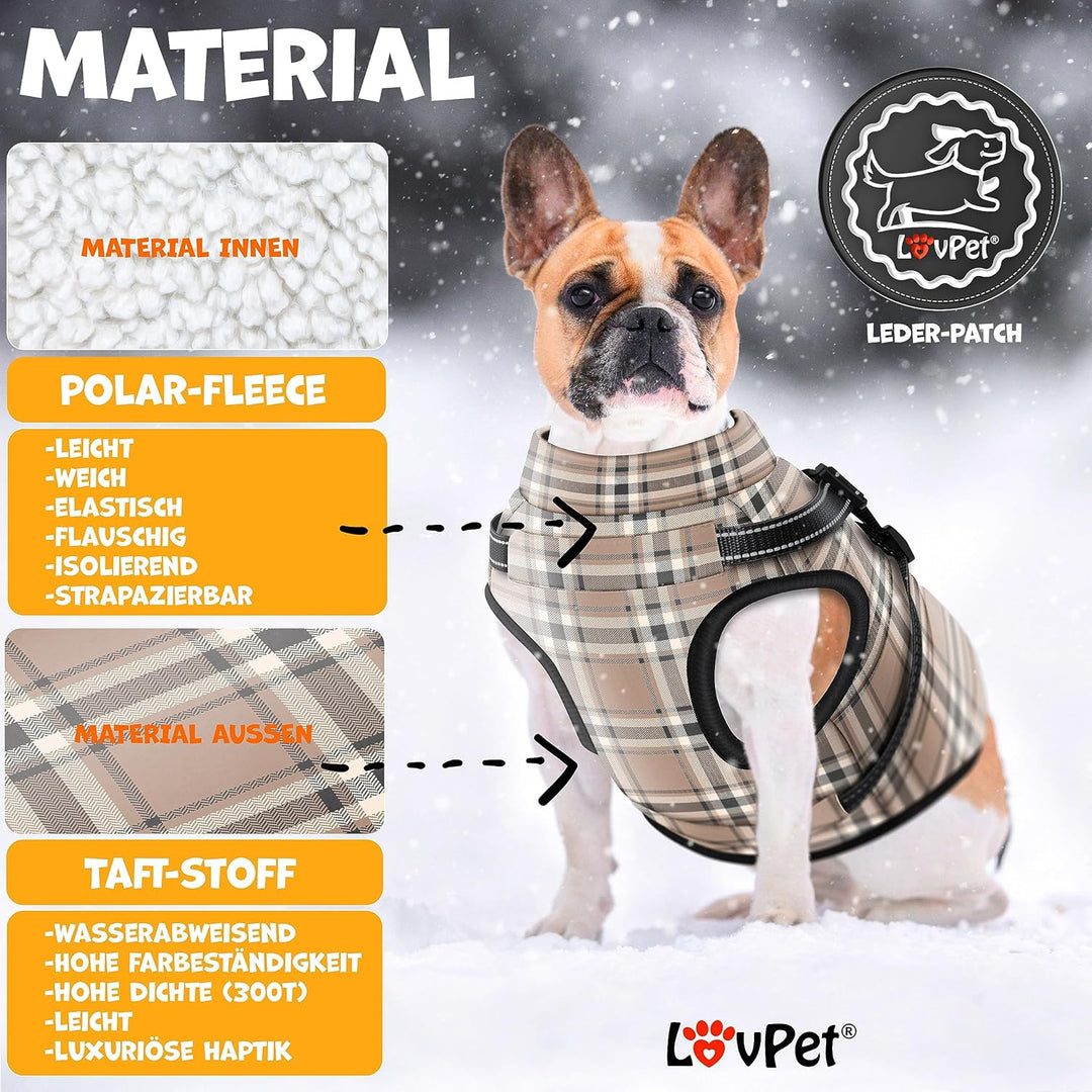Hundejacke Hundemantel mit Geschirr, inkl. 45 Stück Kotbeutel + Spender, Hunde Winterweste gefüttert