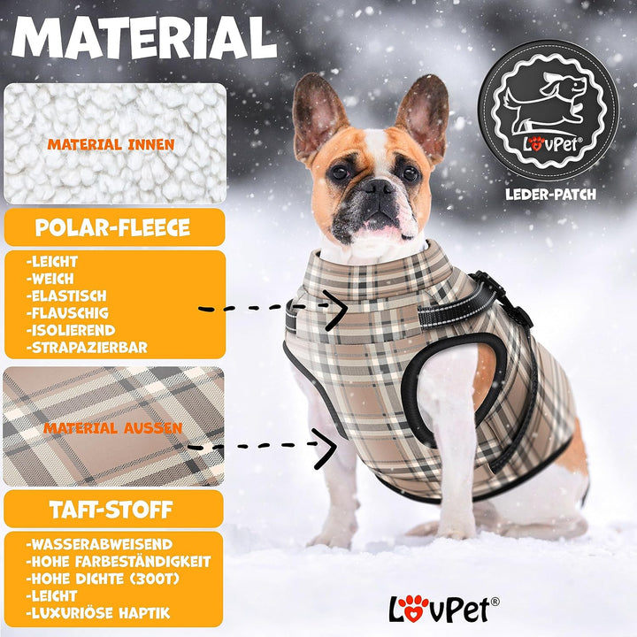 Hundejacke Hundemantel mit Geschirr, inkl. 45 Stück Kotbeutel + Spender, Hunde Winterweste gefüttert