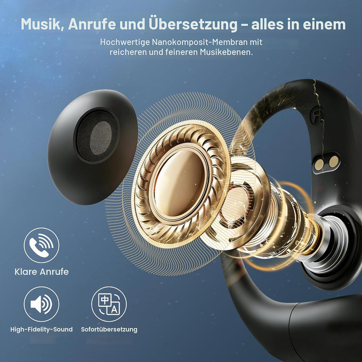 KI Übersetzer Kopfhörer, 140 Sprachen mit ENC/App Übersetzungskopfhörer in Echtzeit, Bluetooth 5.4 T