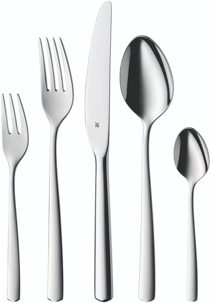 WMF Boston Besteck Set 12 Personen, Essbesteck 60 teilig, Monobloc-Messer & Basic Wasserkaraffe aus