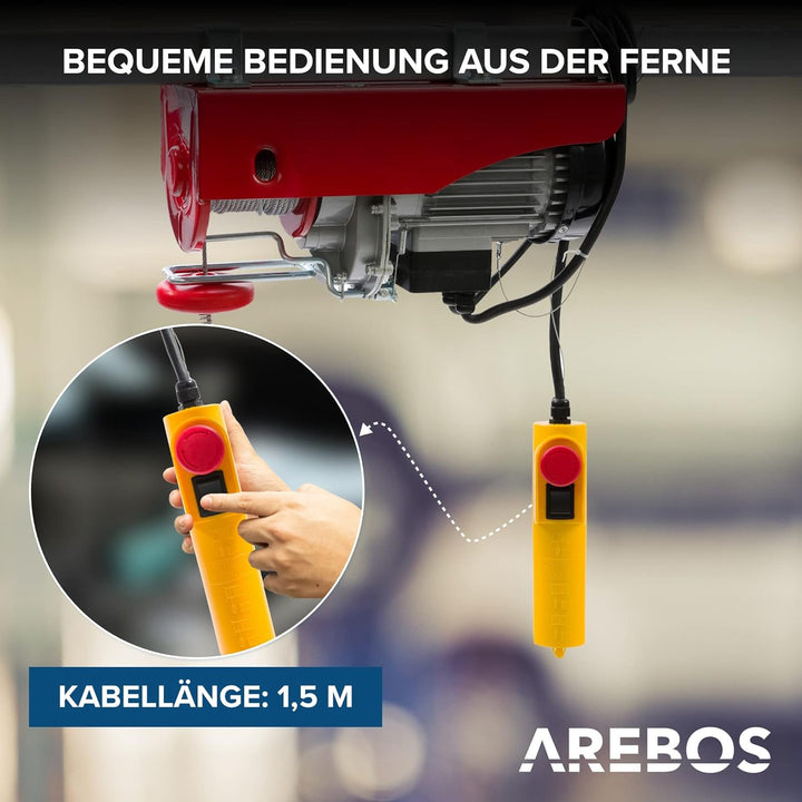 Arebos Elektrische Seilwinde | Seilzug | Seilhebezug | Motorwinde Flaschenzug | Hebezug | Elektrisch