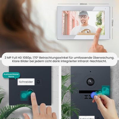 MATHFEL 1 Familienhaus Fingerprint 2 Draht Bus WLAN Video-Türsprechanlage, 10 Zoll Monitor mit Full