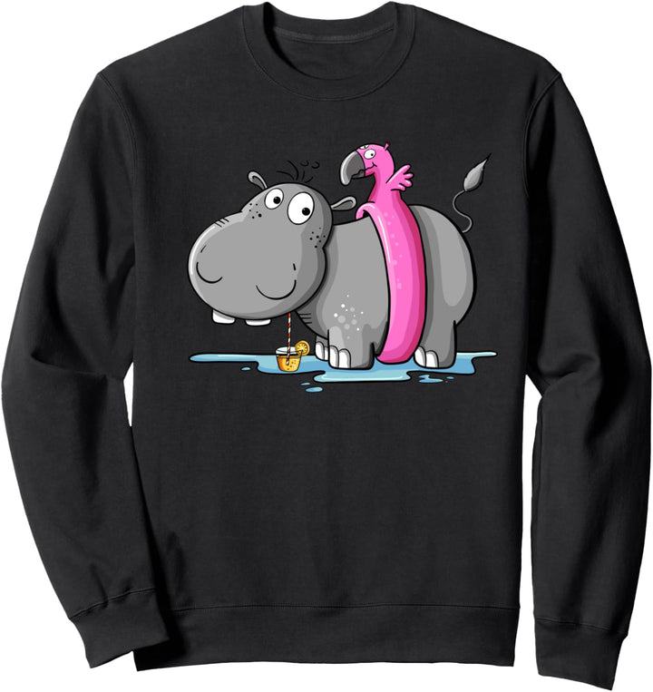 Nilpferd Mit Flamingo Schwimmreif Im Sommer Urlaub Sweatshirt