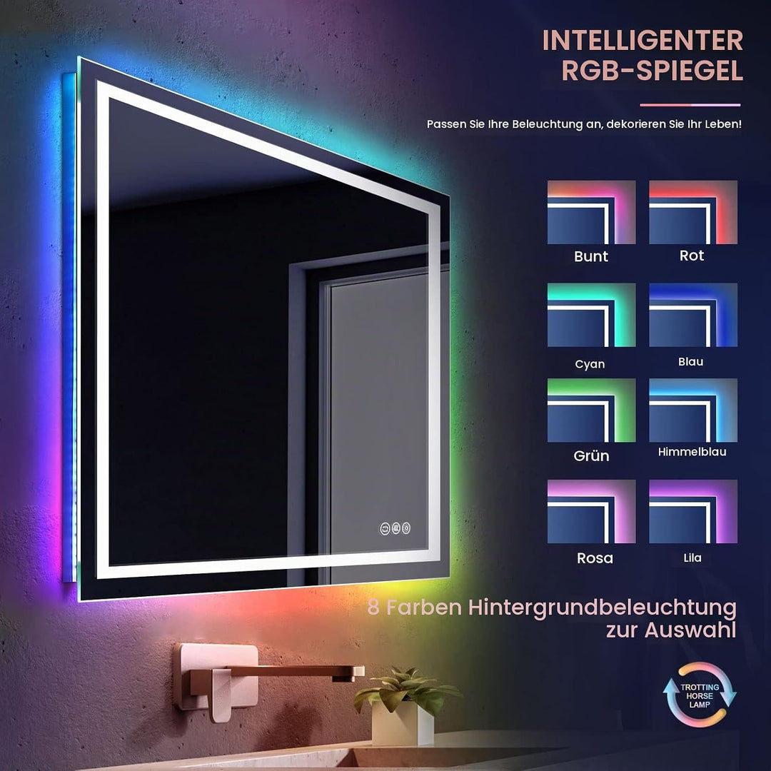 Dripex Badspiegel mit Beleuchtung Led Spiegel mit RGB LED Streifen, Farbwechsel, Touch-Schalter, Dim