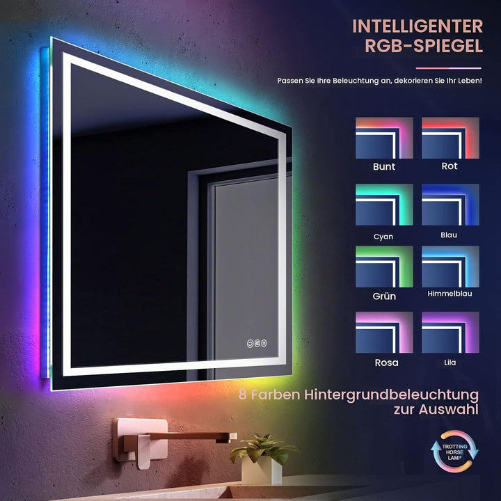 Dripex Badspiegel mit Beleuchtung Led Spiegel mit RGB LED Streifen, Farbwechsel, Touch-Schalter, Dim