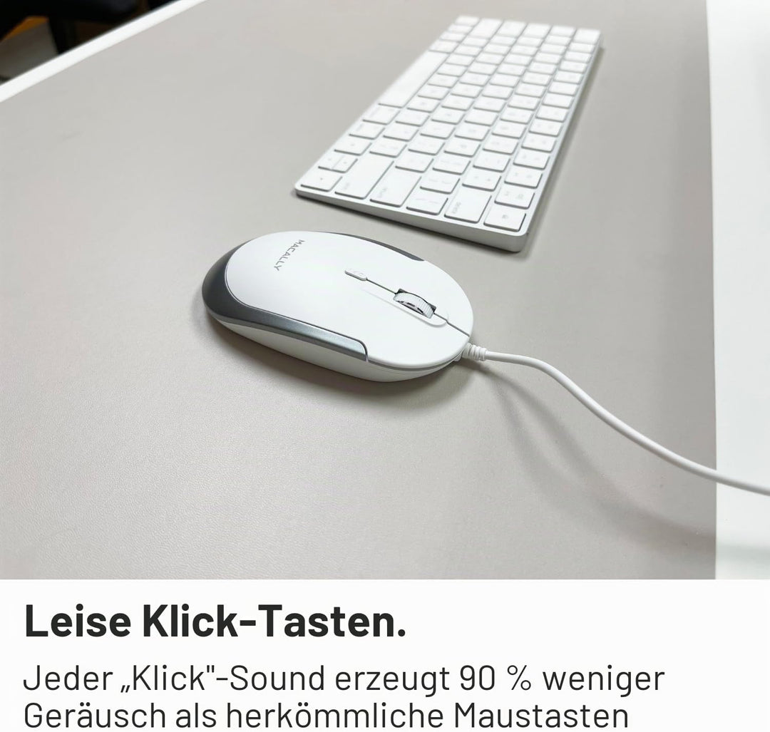 Macally USB-C Maus für Mac & Windows, 3 Tasten und Scrollrad, USB-Typ-C, beidhändiges Design, kompak