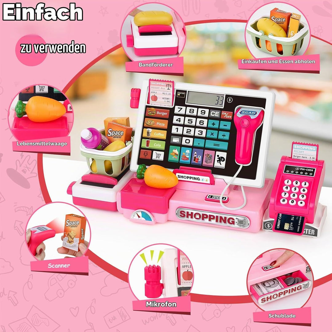 maysida Kinder Registrierkasse Spielzeug Playset, Kleinkind Prentend Play Store mit echtem Taschenre